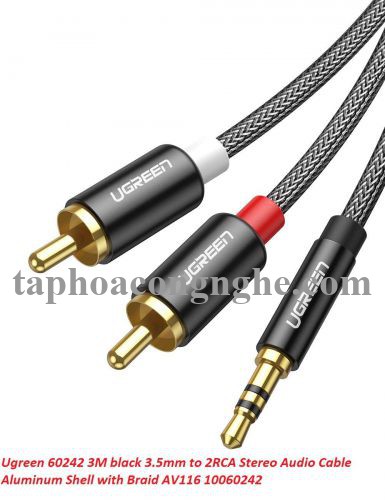 Ugreen 60242 3M cáp 3.5mm ra 2RCA hoa sen âm thanh Stereo bọc nhôm chống nhiễu màu đen AV116 30060242